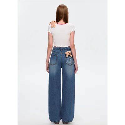 13DE MARZO Distressed Logo Decorated Jeans Blue - Image 4