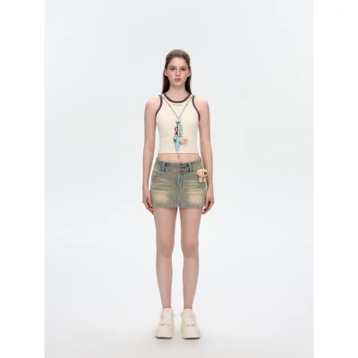 13DE MARZO Embroidered Logo Denim Skirt Blue - Image 3