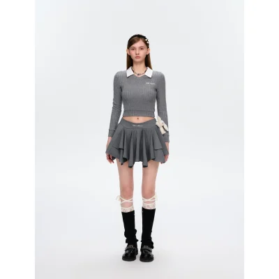 13DE MARZO Asymmetrical Pleated Cake Skort Grey - Image 3