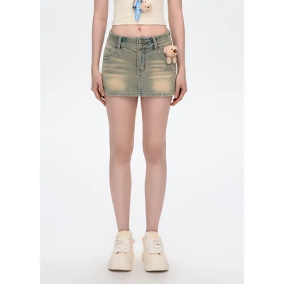 13DE MARZO Embroidered Logo Denim Skirt Blue