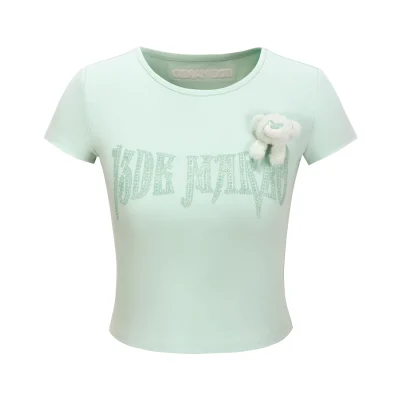 13DE MARZO Rhinestone Cropped Top Green