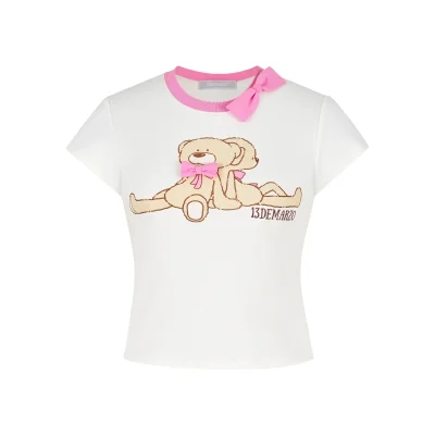 13DE MARZO Doozoo Ribbon Collar Slim Top Beige