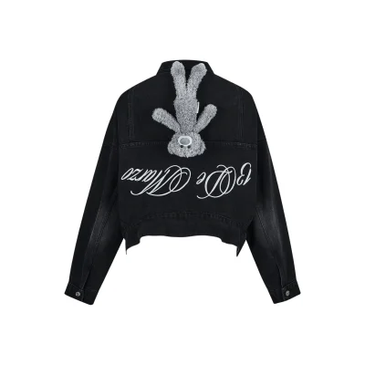 13DE MARZO Bear Upside-down Denim Jacket Black