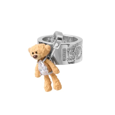 13DE MARZO Zirconia Bear Pin Ring Silver