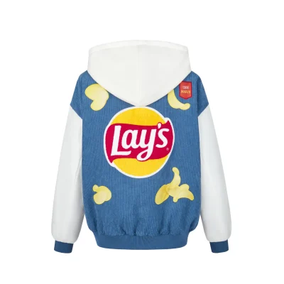 13DE MARZO Lay's Bear Corduroy Baseball Jacket Blue - Image 6