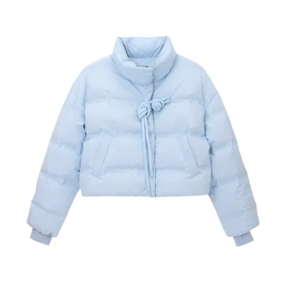 REVAN New-Chinese-Style Cropped Down Jacket Light Blue