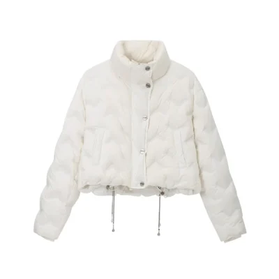 REVAN Cropped Down Jacket with Integrated Scarf White