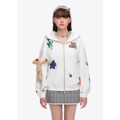 13DE MARZO DIY Colour-Fill Zipped Hoodie White