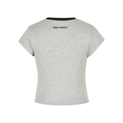 13DE MARZO Doozoo Ribbon Collar Slim Top Grey - Image 6