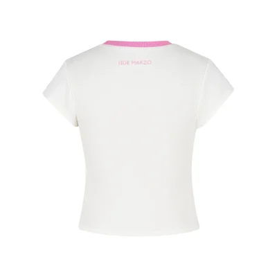 13DE MARZO Doozoo Ribbon Collar Slim Top Beige - Image 5