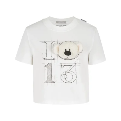 13DE MARZO Doozoo 3-D Bear Cropped Top White