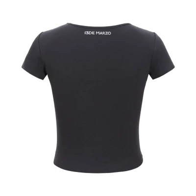 13DE MARZO Rhinestone Cropped Top Dark Grey - Image 6