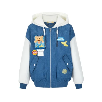 13DE MARZO Lay's Bear Corduroy Baseball Jacket Blue