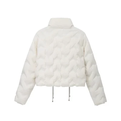 REVAN Cropped Down Jacket with Integrated Scarf White - Image 6
