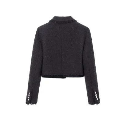REVAN Matte Sequin Bouclé Tweed Jacket Dark Grey - Image 6