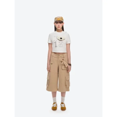 13DE MARZO Doozoo 3-D Bear Cropped Top White