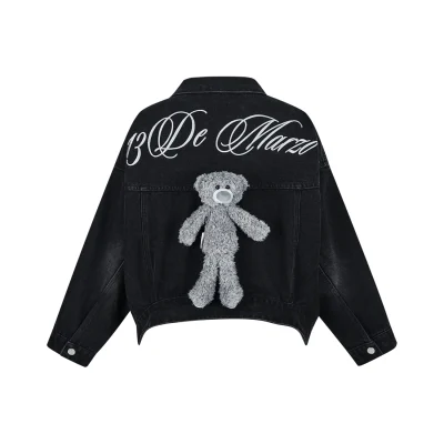 13DE MARZO Bear Upside-down Denim Jacket Black - Image 5