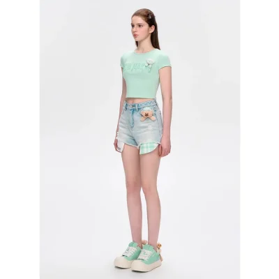 13DE MARZO Rhinestone Cropped Top Green - Image 3