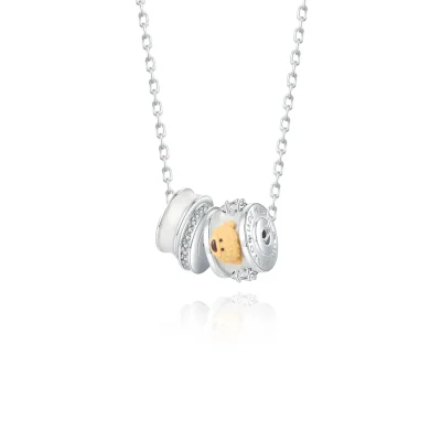 13DE MARZO Zircon Bear Necklace White