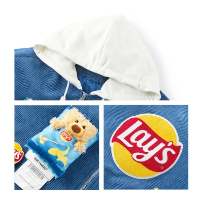 13DE MARZO Lay's Bear Corduroy Baseball Jacket Blue - Image 8