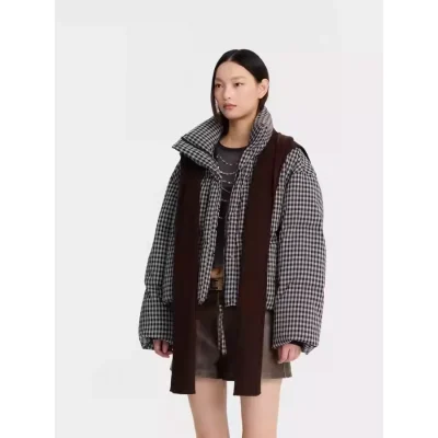 REVAN Casual Retro Plaid Down Jacket Grey - Image 4