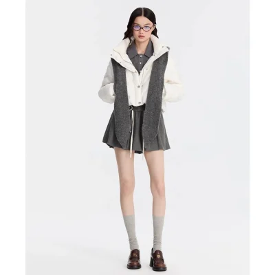 REVAN Cropped Down Jacket with Integrated Scarf White - Image 3