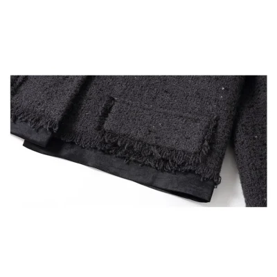 REVAN Matte Sequin Bouclé Tweed Jacket Dark Grey - Image 9