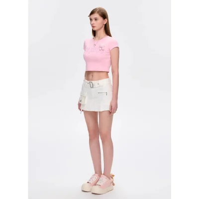 13DE MARZO Rhinestone Cropped Top Pink - Image 3