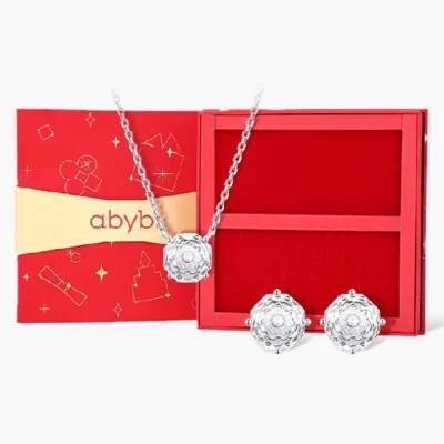 abyb Charming Red Gift Box La Rose Earring & La Rose Necklace Set