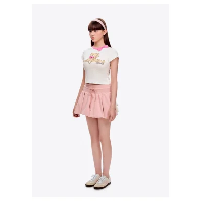 13DE MARZO Doozoo Ribbon Collar Slim Top Beige - Image 3
