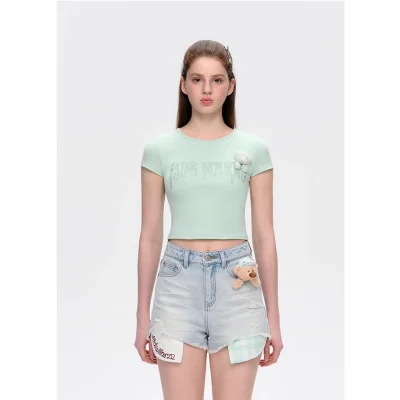 13DE MARZO Rhinestone Cropped Top Green