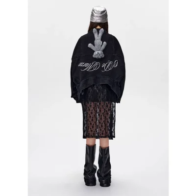 13DE MARZO Bear Upside-down Denim Jacket Black
