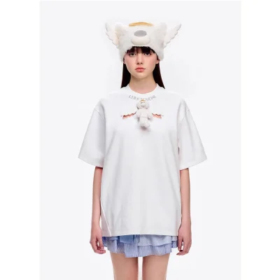 13DE MARZO Angel Devil Hollow Out T-Shirt White