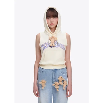 13DE MARZO Doozoo Printed Hooded Vest Beige
