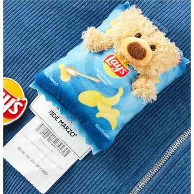13DE MARZO Lay's Bear Corduroy Baseball Jacket Blue - Image 7