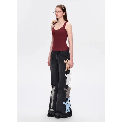 13DE MARZO Strap Knit Slim-Fit Vest Red - Image 4