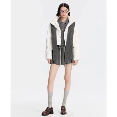 REVAN Cropped Down Jacket with Integrated Scarf White