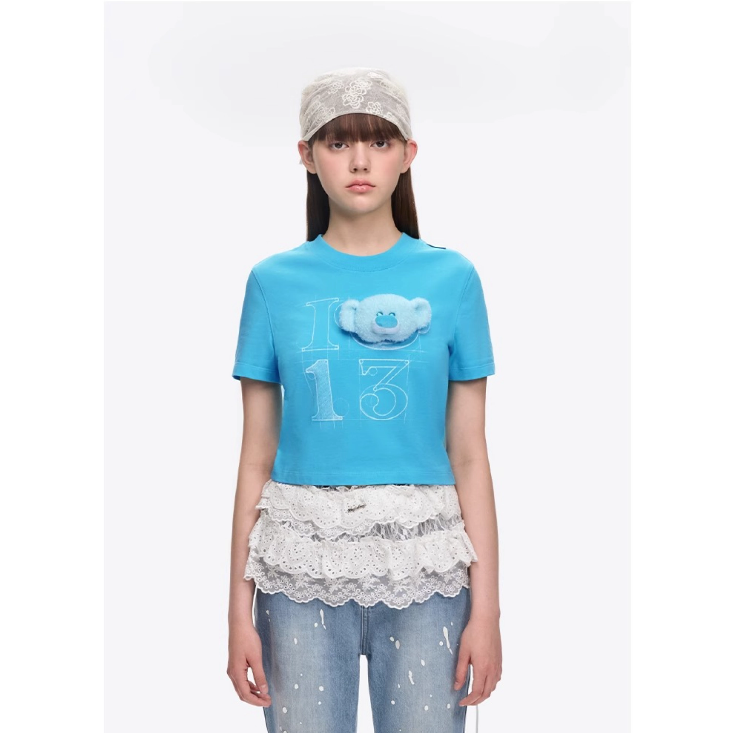13DE MARZO Doozoo 3-D Bear Cropped Top Blue - Image 2