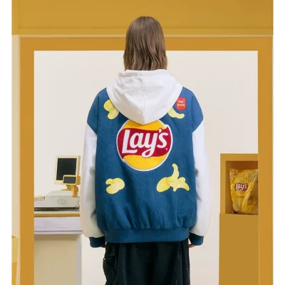 13DE MARZO Lay's Bear Corduroy Baseball Jacket Blue - Image 3