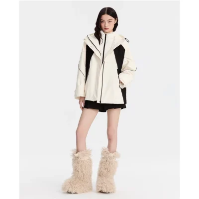 REVAN Classic Black & White Color-Block Down Jacket - Image 3