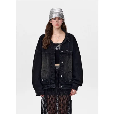 13DE MARZO Bear Upside-down Denim Jacket Black - Image 3
