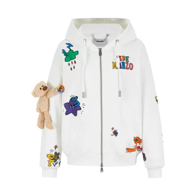 13DE MARZO DIY Colour-Fill Zipped Hoodie White
