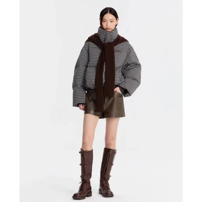 REVAN Casual Retro Plaid Down Jacket Grey - Image 6