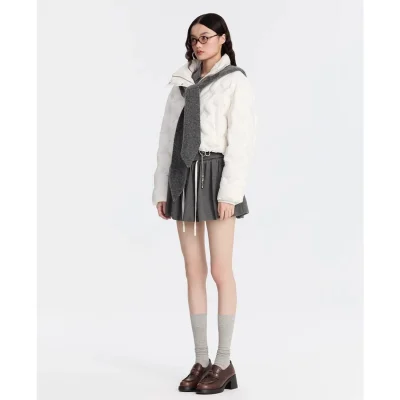 REVAN Cropped Down Jacket with Integrated Scarf White - Image 4