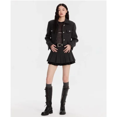 REVAN Matte Sequin Bouclé Tweed Jacket Dark Grey - Image 3