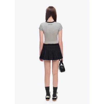 13DE MARZO Doozoo Ribbon Collar Slim Top Grey - Image 5