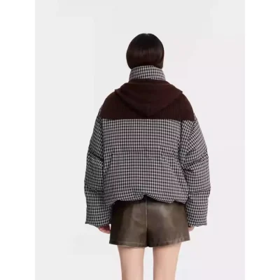 REVAN Casual Retro Plaid Down Jacket Grey - Image 5