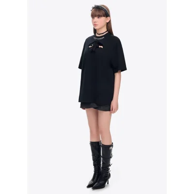 13DE MARZO Angel Devil Hollow Out T-Shirt Black - Image 4