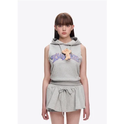 13DE MARZO Doozoo Printed Hooded Vest Grey