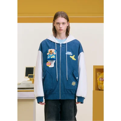 13DE MARZO Lay's Bear Corduroy Baseball Jacket Blue